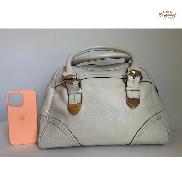Authentic GUCCI Cream Leather Guccissima Signoria Medium Dome Satchel Bag - Picture 5 of 15